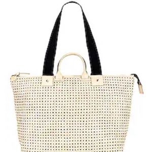 Clare V Le Zip Sac Cream Rattan, includes one inner pocket with zipper
